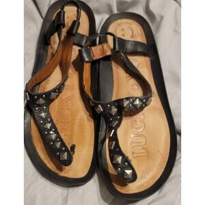 Lucky You Size 9 M Black Thong Leather Women Sandal Shoes Open-toe Summer Beach